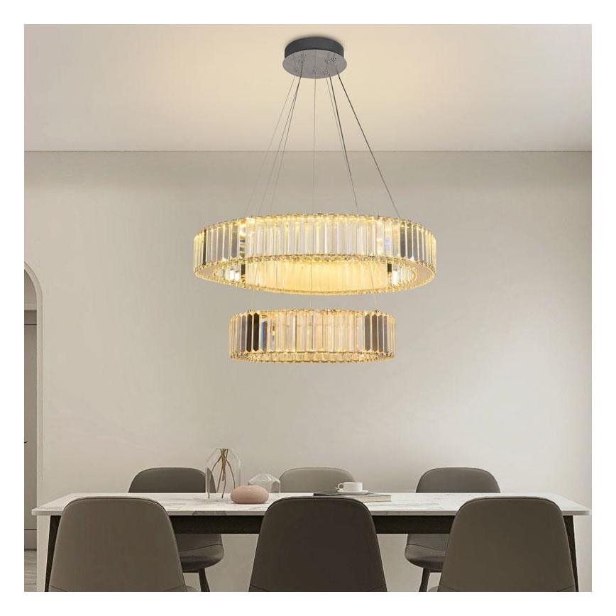 LED Dimbare kristallen hanglamp aan een snoer LED/65W/230V 3000-6500K glanzend chroom + afstandsbediening