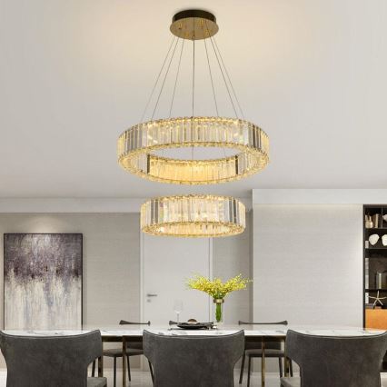 LED Dimbaar kristal Hanglamp aan een touw LED/65W/230V 3000-6500K chroom/goud + afstandsbediening