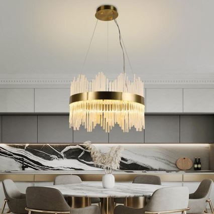 LED Dimbaar kristal Hanglamp aan een touw LED/70W/230V 3000-6500K goud + afstandsbediening