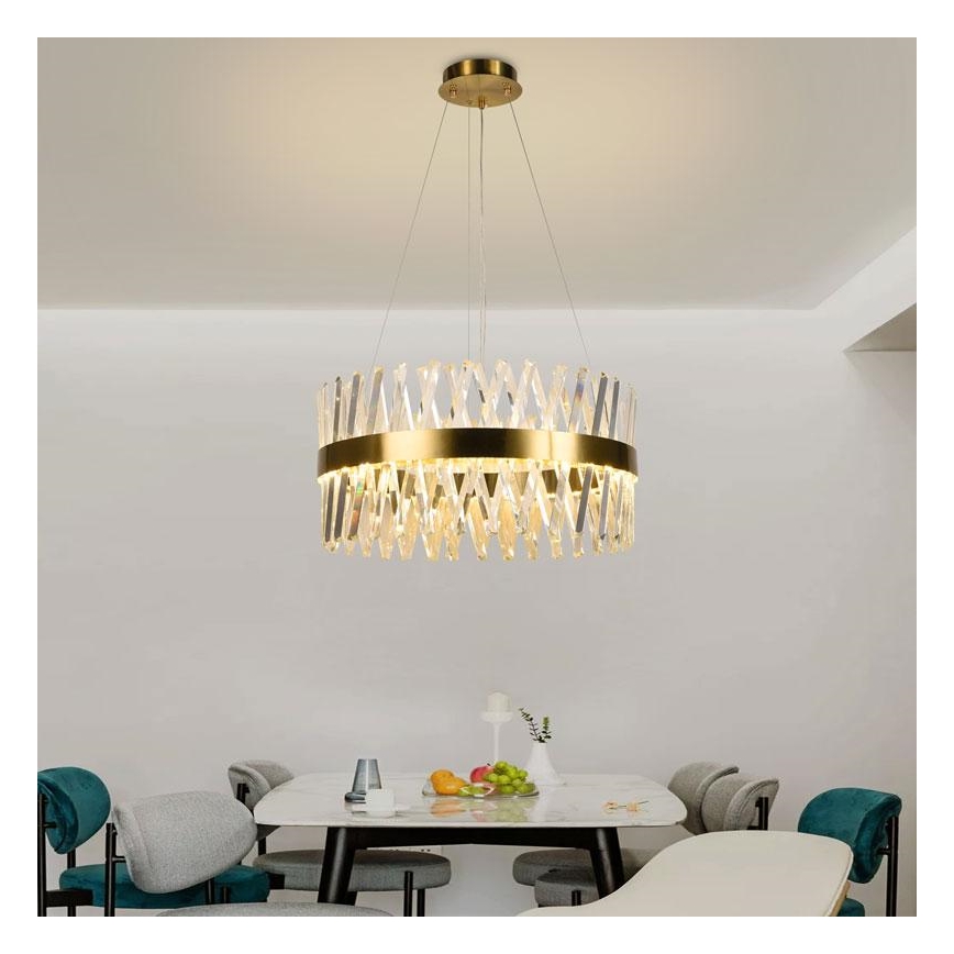 LED Dimbaar kristal Hanglamp aan een touw LED/80W/230V 3000-6500K goud + afstandsbediening