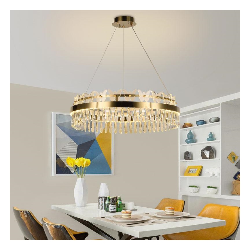 LED Dimbaar kristal Hanglamp aan een touw LED/80W/230V 3000-6500K goud + afstandsbediening