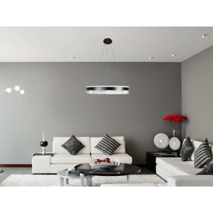 LED Dimbaar kristal Hanglamp aan een touw LED/80W/230V 3000-6500K zwart + afstandsbediening