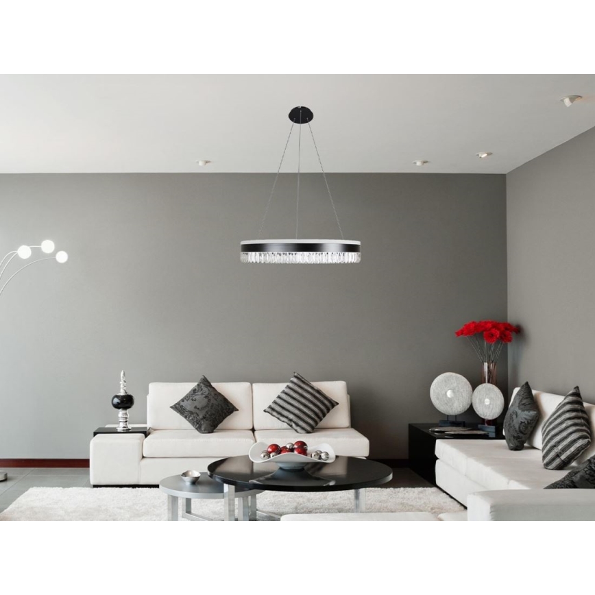 LED Dimbaar kristal Hanglamp aan een touw LED/80W/230V 3000-6500K zwart + afstandsbediening