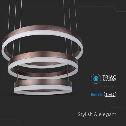 Dimbare LED hanglamp aan een koord LED/86W/230V 3000K bruin