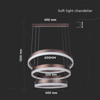 Dimbare LED hanglamp aan een koord LED/86W/230V 3000K bruin