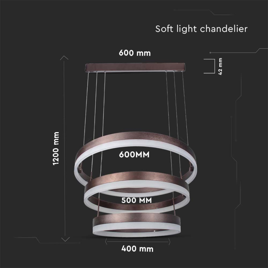 Dimbare LED hanglamp aan een koord LED/86W/230V 3000K bruin