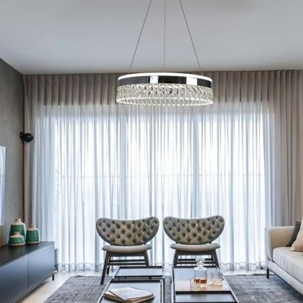 LED Dimbare kristallen hanglamp aan een snoer LED/90W/230V 3000-6500K glanzend chroom + afstandsbediening