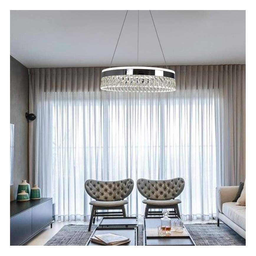 LED Dimbare kristallen hanglamp aan een snoer LED/90W/230V 3000-6500K glanzend chroom + afstandsbediening