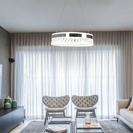 LED Dimbare kristallen hanglamp aan een snoer LED/90W/230V 3000-6500K glanzend chroom + afstandsbediening