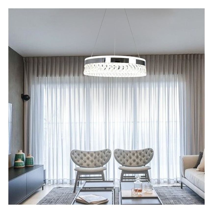 LED Dimbare kristallen hanglamp aan een snoer LED/90W/230V 3000-6500K glanzend chroom + afstandsbediening