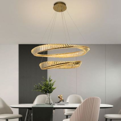 LED Dimbaar kristal Hanglamp aan een touw LED/90W/230V 3000-6500K goud/chroom + afstandsbediening