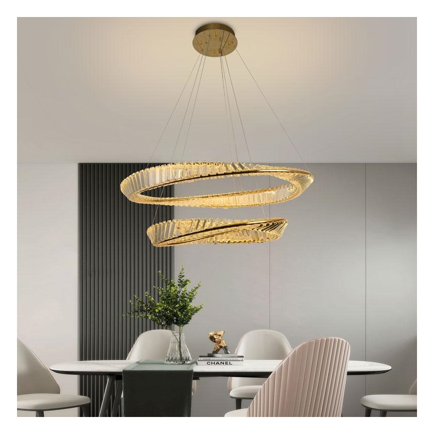 LED Dimbaar kristal Hanglamp aan een touw LED/90W/230V 3000-6500K goud/chroom + afstandsbediening