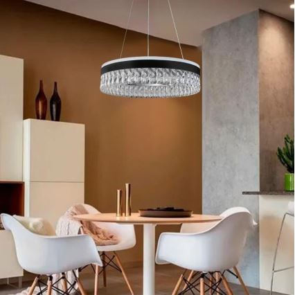 LED Dimbaar kristal Hanglamp aan een touw LED/90W/230V 3000-6500K zwart + afstandsbediening