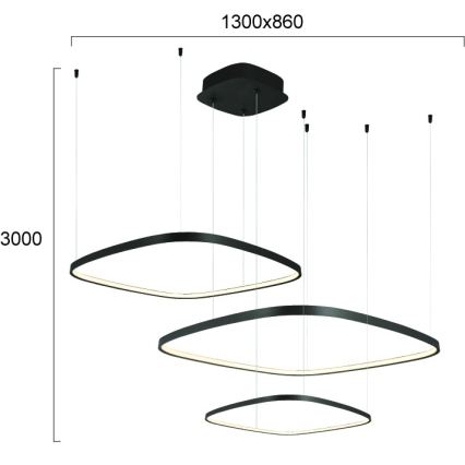 Dimbare LED-pendellamp met kabelbevestiging LORENZO LED/70W/230V 3000/4000/6000K zwart + afstandsbediening