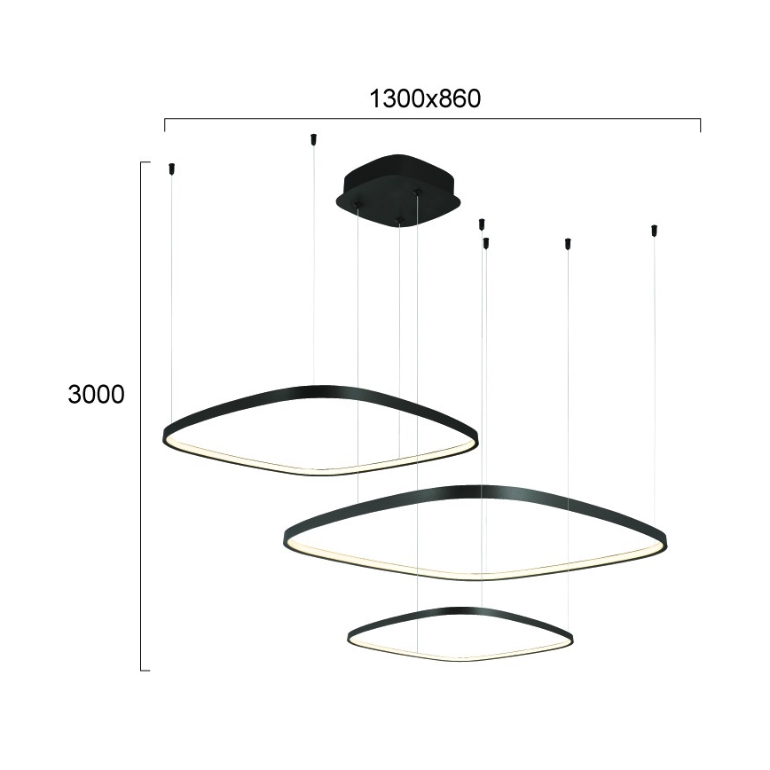 Dimbare LED-pendellamp met kabelbevestiging LORENZO LED/70W/230V 3000/4000/6000K zwart + afstandsbediening