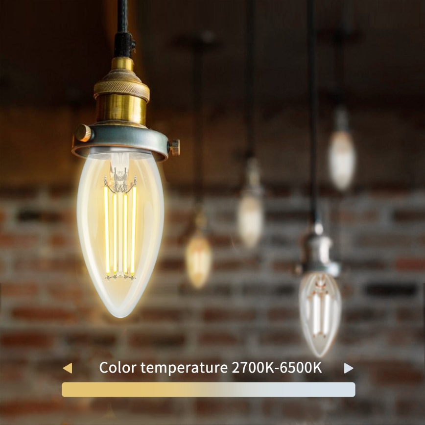 Dimbare LED Lamp FILAMENT C35 E14/4,5W/230V 2700-6500K Wi-Fi - Aigostar