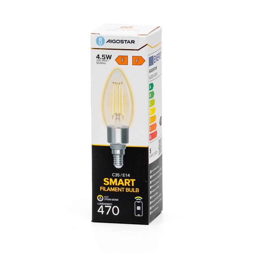 Dimbare LED Lamp FILAMENT C35 E14/4,5W/230V 2700-6500K Wi-Fi - Aigostar