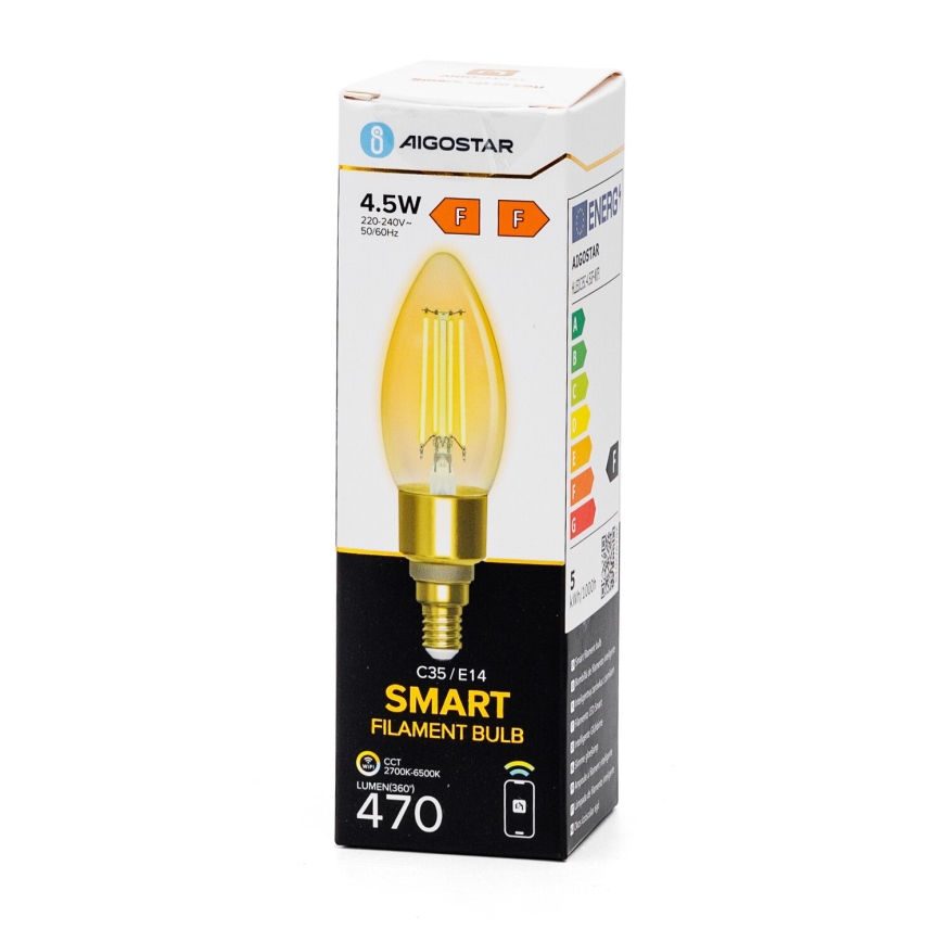 Dimbare LED Lamp FILAMENT C35 E14/4,5W/230V 2700-6500K Wi-Fi - Aigostar