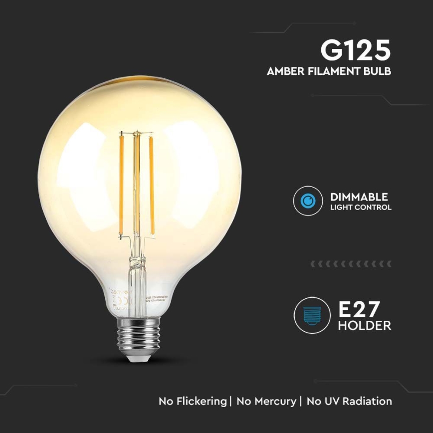 Dimbare LED Lamp FILAMENT G125 E27/8W/230V 2200K