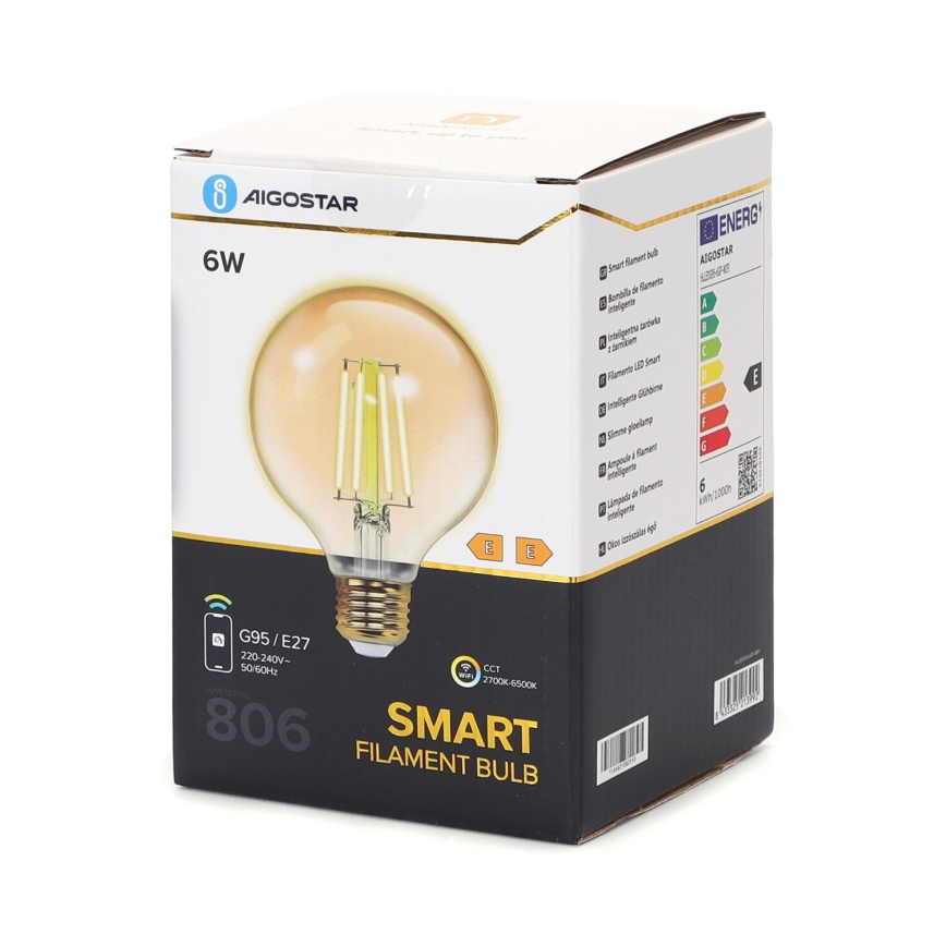 Dimbare LED Lamp FILAMENT G95 E27/6W/230V 2700-6500K Wi-Fi - Aigostar
