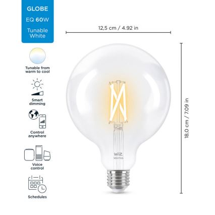 Dimbare LED Lamp FILAMENT G125 E27/7W/230V 2700-6500K CRI 90 Wi-Fi - WiZ