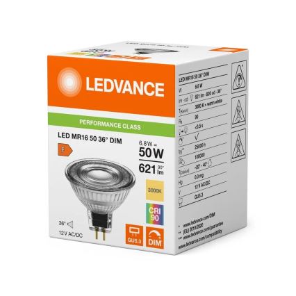 Dimbare LED-lamp MR16 GU5,3/6,8W/12V 3000K 36° CRI 90 - Ledvance