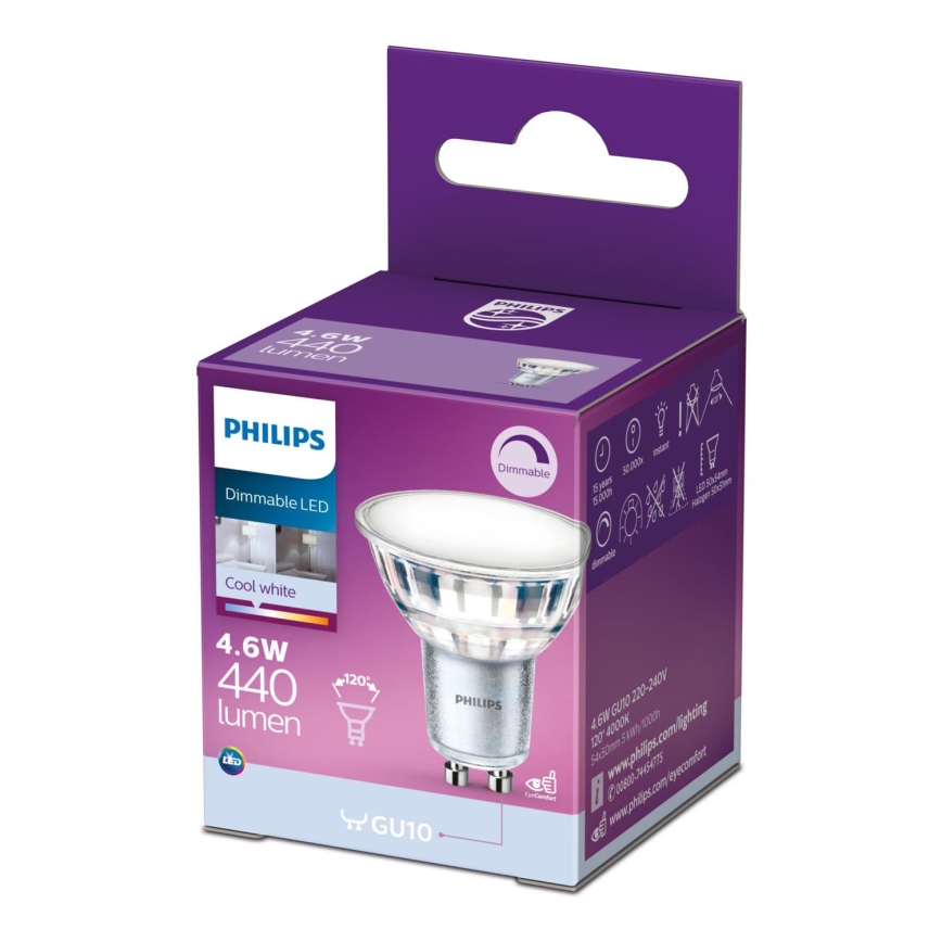 Dimbare LED Lamp Philips GU10/4,6W/230V 4000K