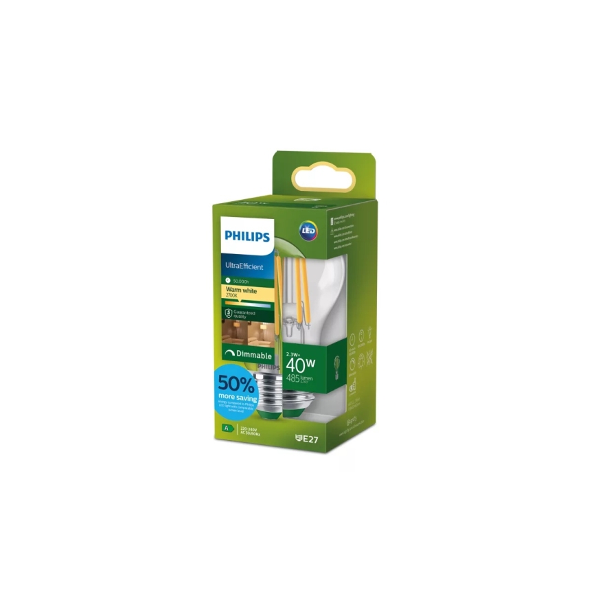 Dimbare LED-lamp ULTRAEFFICIENT VINTAGE Philips A60 E27/2,3W/230V 2700K