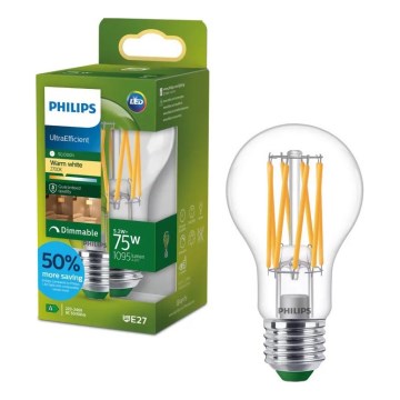 Dimbare LED-lamp ULTRAEFFICIENT VINTAGE Philips A60 E27/5,2W/230V 2700K