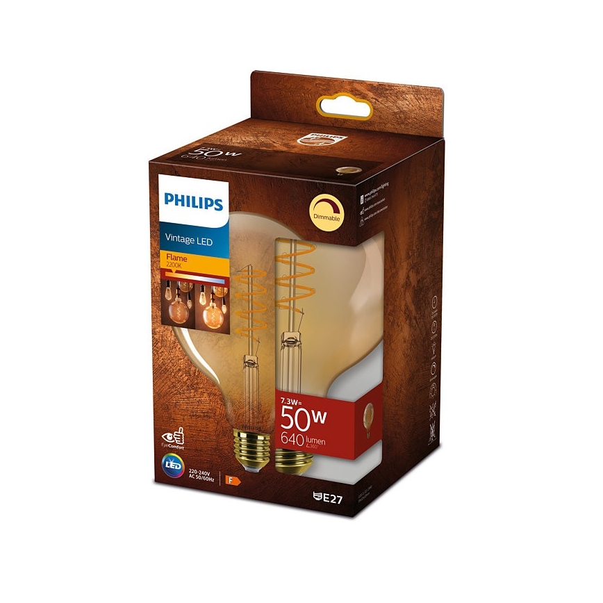 Dimbare LED Lamp VINTAGE Philips E27/7,3W/230V 2200K