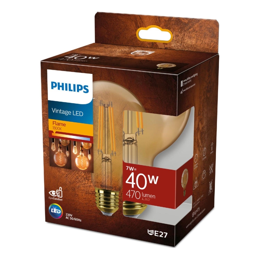 Dimbare LED Lamp VINTAGE Philips G95 E27/7W/230V 1800K