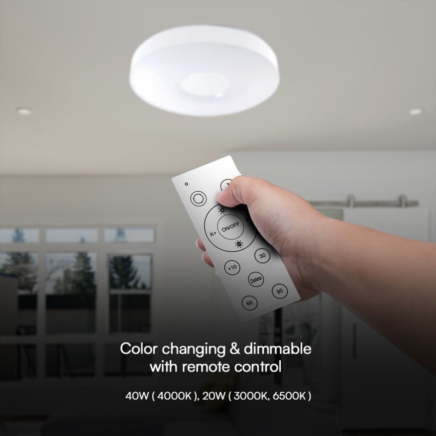 Dimbare LED plafondlamp LED/40W/230V 3000-6500K 39 cm wit + afstandsbediening