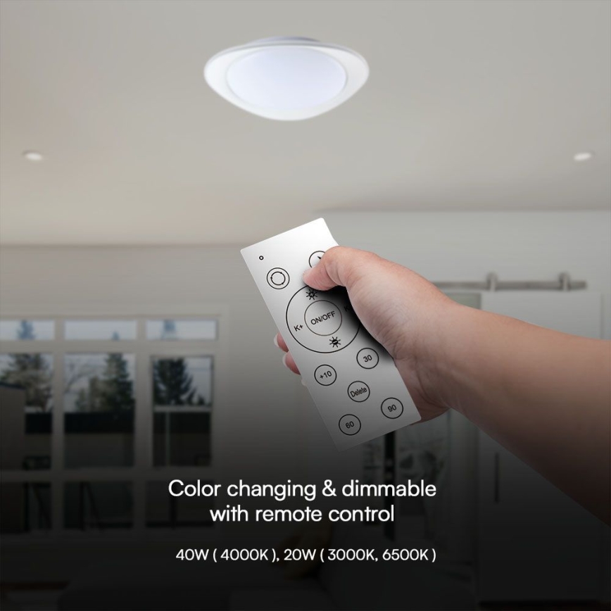 Dimbare LED plafondlamp LED/40W/230V 3000-6500K 45 cm wit + afstandsbediening