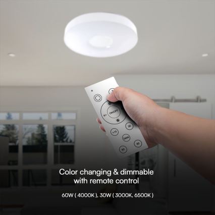 Dimbare LED plafondlamp LED/60W/230V 3000-6500K 49,5 cm wit + afstandsbediening