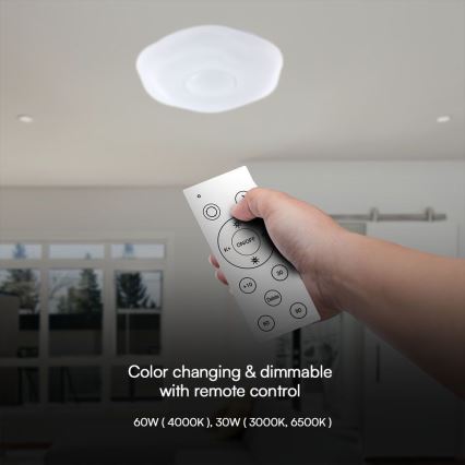 Dimbare LED plafondlamp LED/60W/230V 3000-6500K 50 cm wit + afstandsbediening