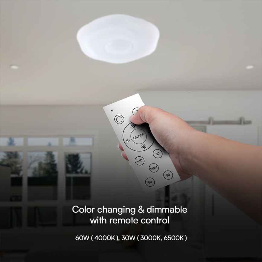 Dimbare LED plafondlamp LED/60W/230V 3000-6500K 50 cm wit + afstandsbediening