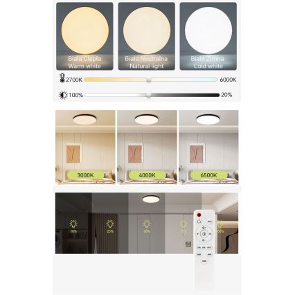 Dimbare LED Plafondlamp LED/60W/230V 3000-6500K diameter 60 cm wit + afstandsbediening