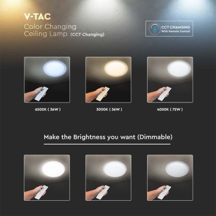 Dimbare LED plafondlamp LED/72W/230V 3000-6500K diameter 67 cm wit + afstandsbediening