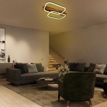 Dimbare LED plafondlamp LED/95W/230V 3000-6500K eiken + afstandsbediening