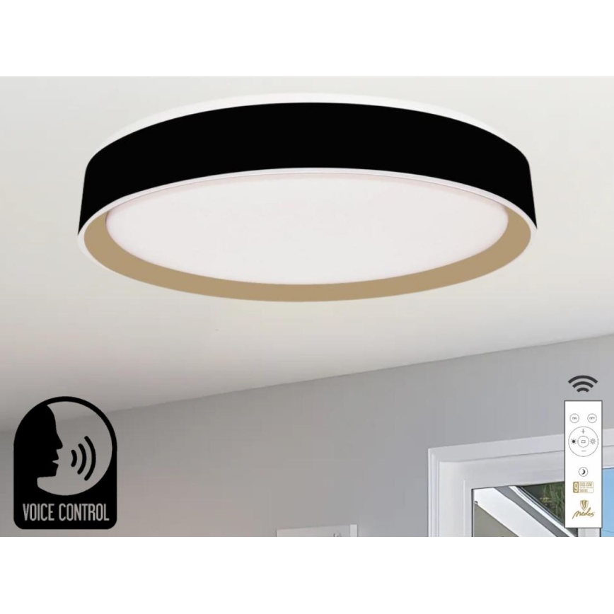 Dimbare LED plafondlamp met spraakbesturing OPAL LED/48W/230V 2700-6500K zwart + afstandsbediening