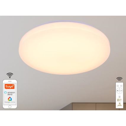 Dimbare LED plafondlamp OPAL LED/48W/230V 2700-6500K Wi-Fi Tuya wit + afstandsbediening