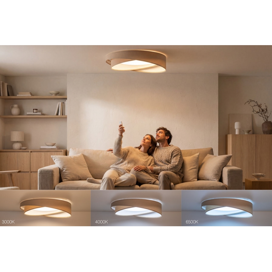 Dimbare LED-plafondlamp SMART GALAXY MODERN LED/24W/230V 3000-6500K Ø 55 cm beige/wit + afstandsbediening