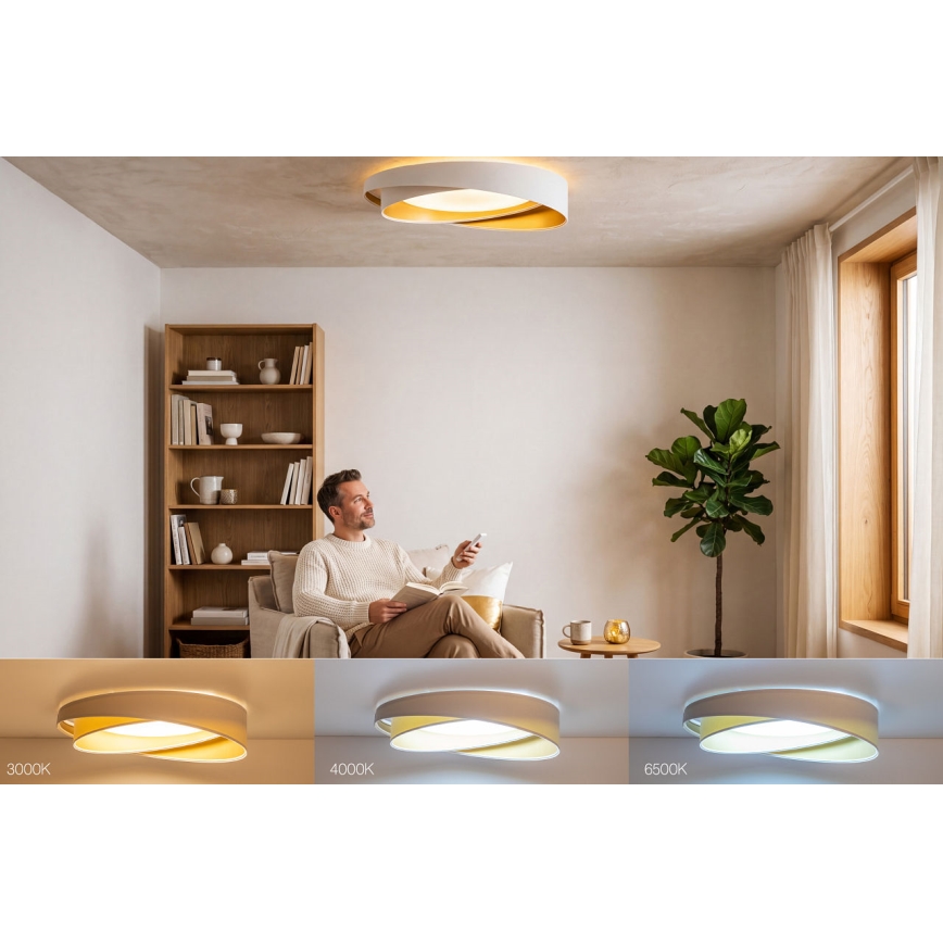 Dimbare LED-plafondlamp SMART GALAXY MODERN LED/24W/230V 3000-6500K Ø 55 cm wit/goud + afstandsbediening