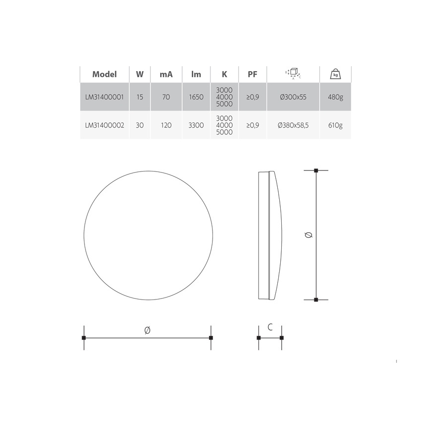 Dimbare LED-plafondlamp voor badkamer LED/15W/230V 3000/4000/5000K Ø 30 cm IP54