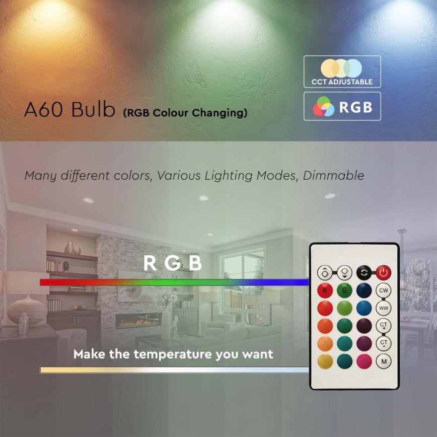 Dimbare LED RGB lamp A60 E27/8,5W/230V 4000K + afstandsbediening