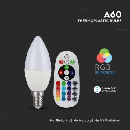 Dimbare LED RGB-lamp E14/3,5W/230V 6400K + afstandsbediening