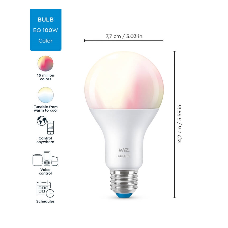Dimbare LED RGBW Lamp A67 E27/13W/230V 2200-6500K CRI 90 Wi-Fi -WiZ
