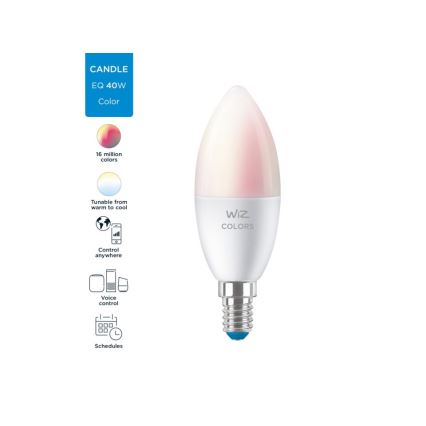 Dimbare LED RGBW Lamp C37 E14/4,9W/230V 2200-6500K CRI 90 Wi-Fi -WiZ