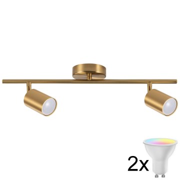 Dimbare LED RGBW spot GOLDIE 2xGU10/4,8W/230V 3000K goudkleurig + afstandsbediening