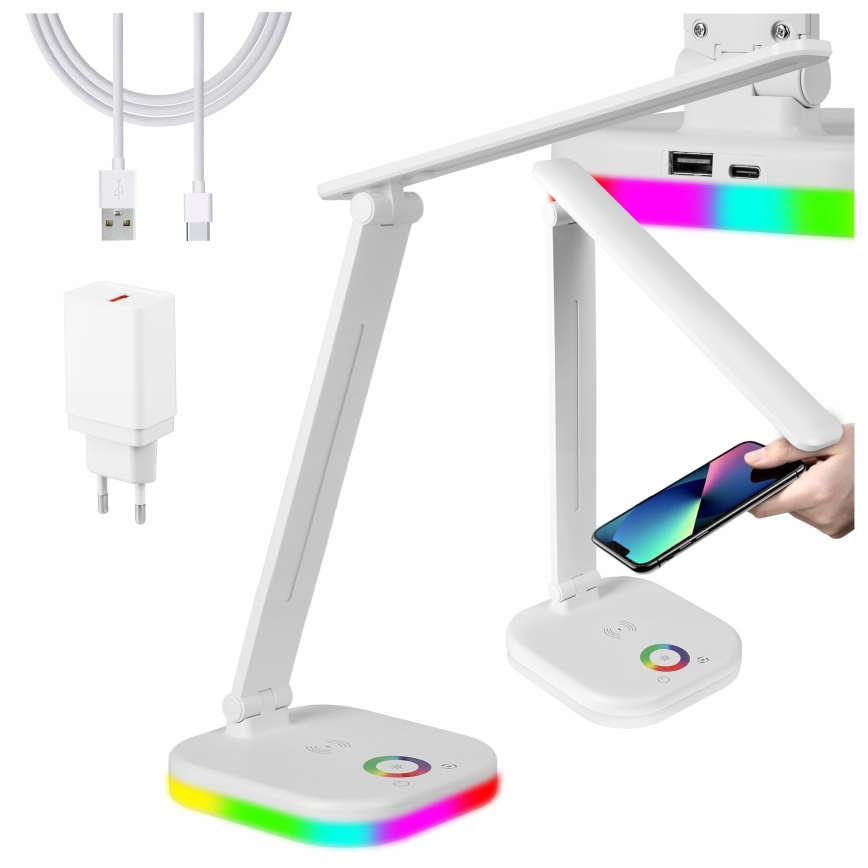 Dimbare LED RGBW tafellamp met draadloos opladen LED/7W/5V USB wit